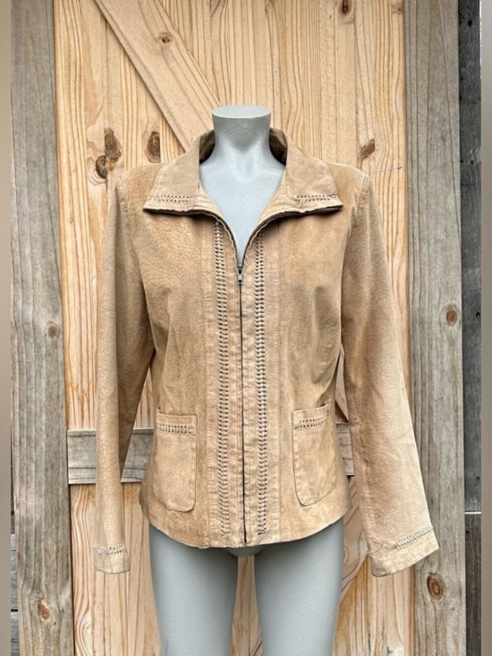 Vintage 90s BT Limited Short Tan Suede Zip Jacket~L~
